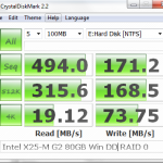 Windows Dynamic Disk RAID 0 2x Intel X25-M G2 80GB CrystalDiskMark Benchmark