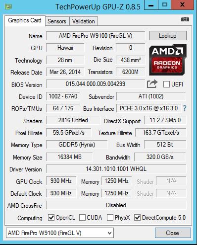 AMD FirePro W9100 GPUz | ServeTheHome
