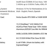 Dell Precision 7540 Xeon ECC RAM Specifications