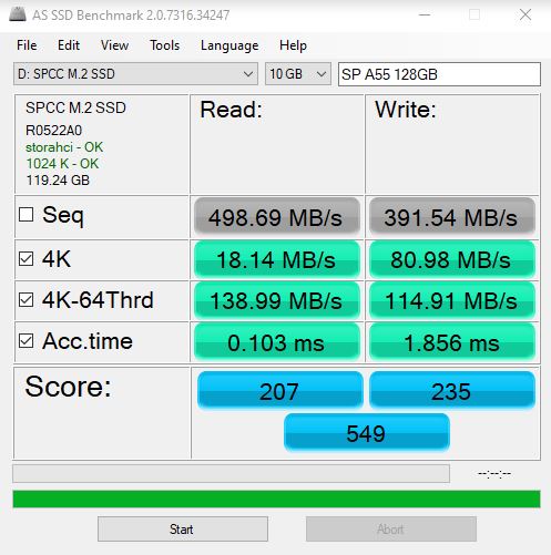 Silicon Power A55 128GB M.2 SSD AS SSD Benchmark - ServeTheHome