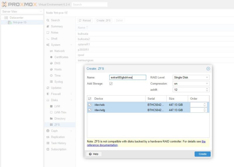 Proxmox добавить жесткий диск zfs