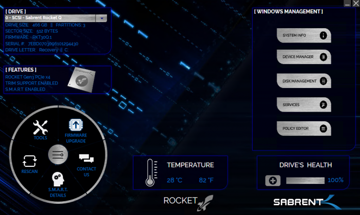 sabrent rocket control panel