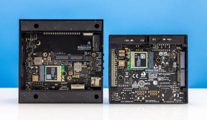 NVIDIA Jetson Orin Nano Developer Kit Next To AGX Kit Bottom