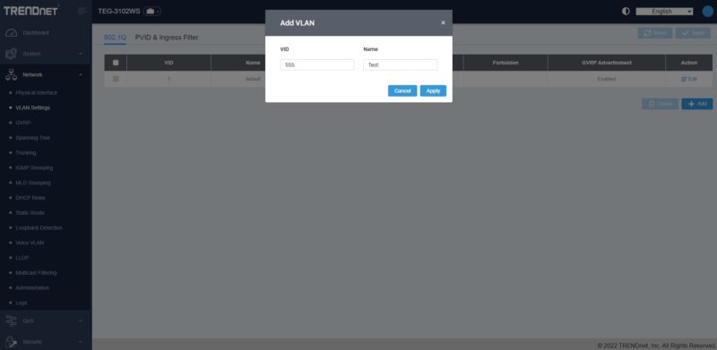 TRENDnet TEG 3102WS Add VLAN