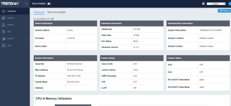 TRENDnet TEG 3102WS Dashboard