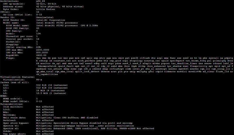 Intel Atom P5342 Lscpu Output