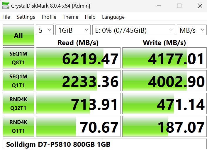 Solidigm D7 P5810 CrystalDiskMark 1GB