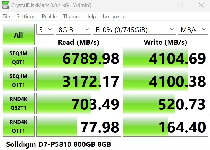 Solidigm D7 P5810 CrystalDiskMark 8GB