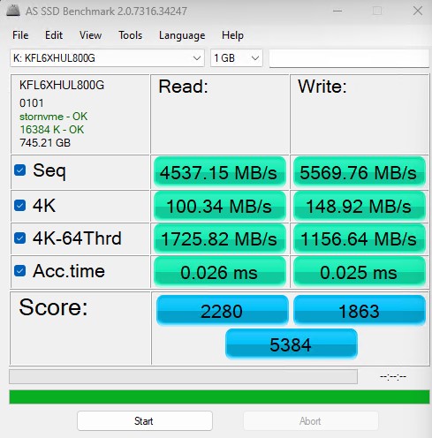 Kioxia FL6 800GB AS SSD 1GB