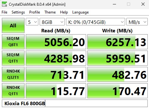 Kioxia FL6 800GB CrystalDiskMark 8GB