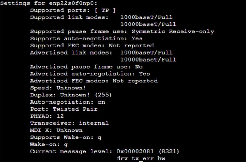 Supermicro AOC STG B2T Broadcom 10Gbase T Ethtool