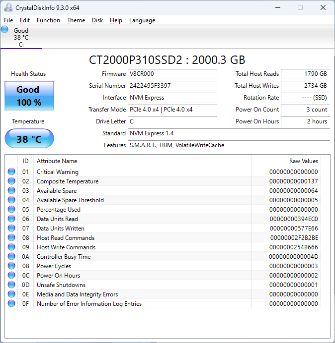 Crucial P310 1TB CrystalDiskInfo