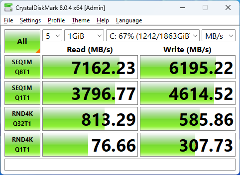 Crucial P310 1TB CrystalDiskMark 1GB