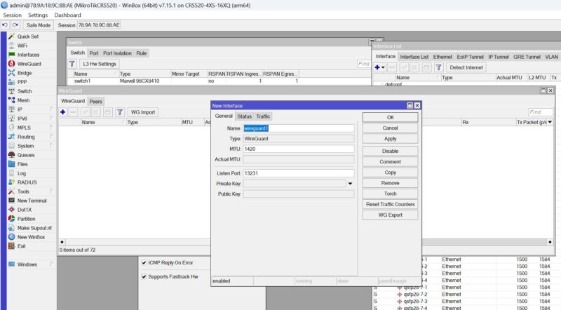 MikroTik CRS520 WireGuard Winbox