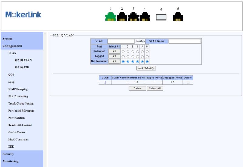 Mokerlink 2G04210GSMX VLAN