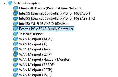 Realtek PCIe 5GbE Family Controller Installed Windows 11