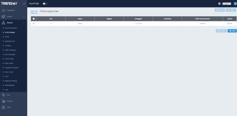 TRENDnet TL F7120 Web Management VLAN