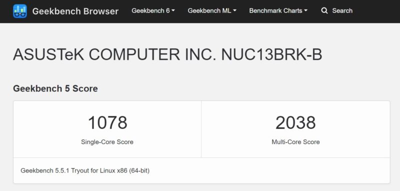 ASUS NUC 13 Rugged Short Geekbench 5