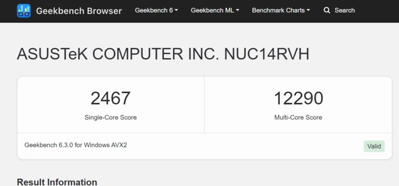 ASUS NUC 14 Pro Geekbench 6