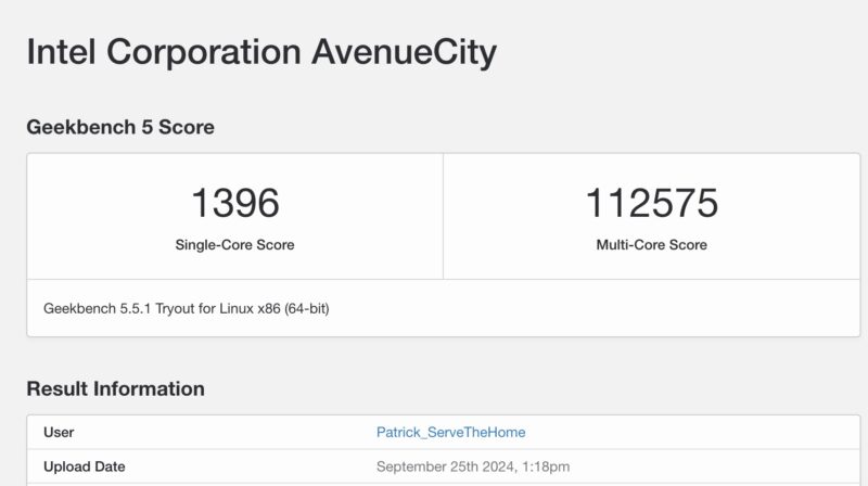 Intel Avenue City Geekbench 5 OOB Performance