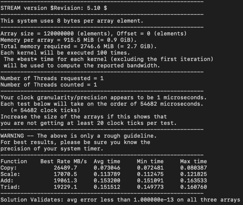 Intel Xeon 6980P Stream Benchmark 1 Core