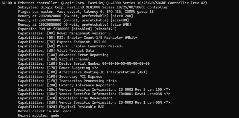 Lenovo Marvell FastLinQ QL41000 Lspci V