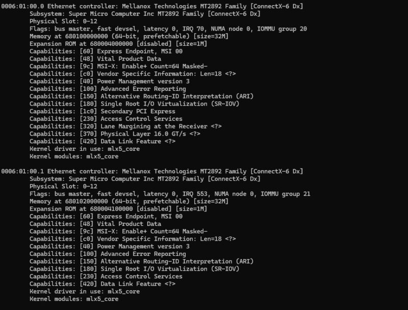 Supermicro ConnectX 6 Dx OCP NIC 3.0 Lspci V