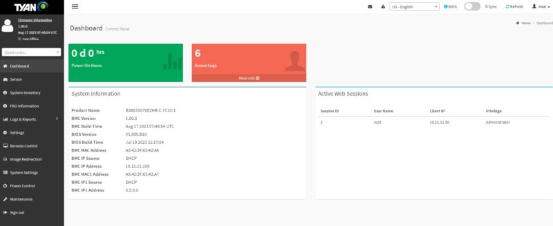 Tyan BS8033G70E2HR C IPMI Dashboard