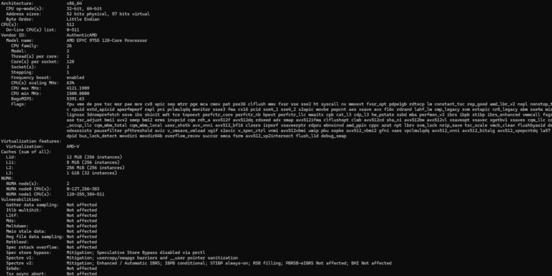 AMD EPYC 9755 Lscpu Output Smt On