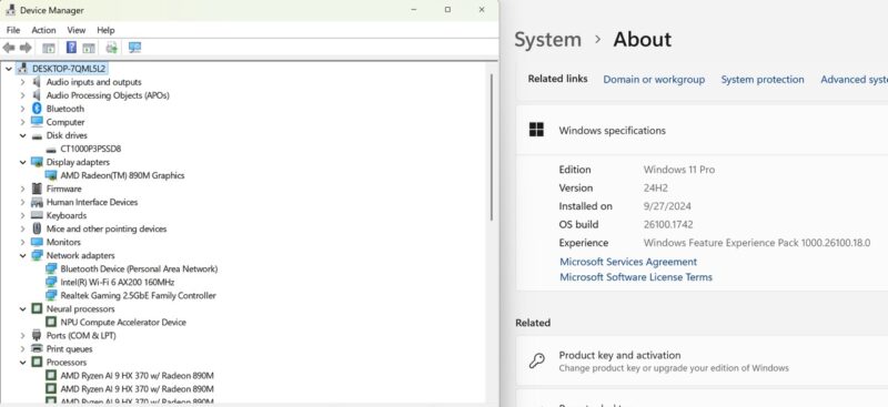 Beelink SER9 AMD Ryzen AI 9 HX 370 Device Manager And Windows Large