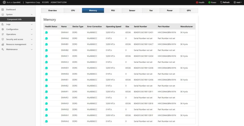 Supermicro AmpereOne OpenBMC DDR5 5200 Memory