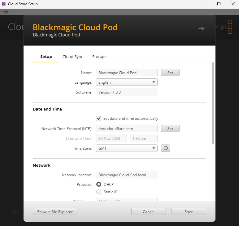 Blackmagic Cloud Store Setup