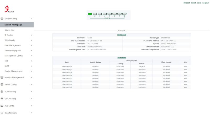 XikeStor SKS8300 8X Management Dashboard