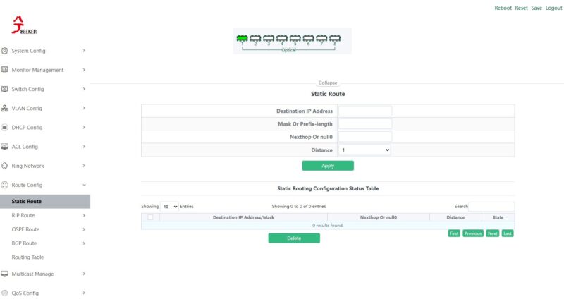 XikeStor SKS8300 8X Management Static Route