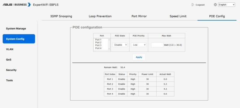 ASUS EBP15 Management PoE Camera Port 2 EBA63 Port 3