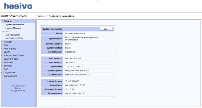 Hasivo S600W Web Management Dashboard