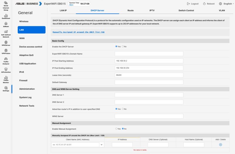 ASUS EBG15 Management DHCP Server