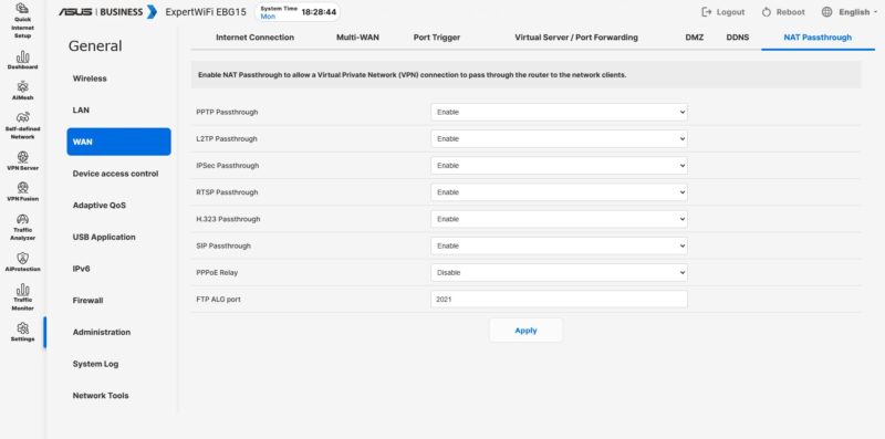 ASUS EBG15 Management NAT Settings