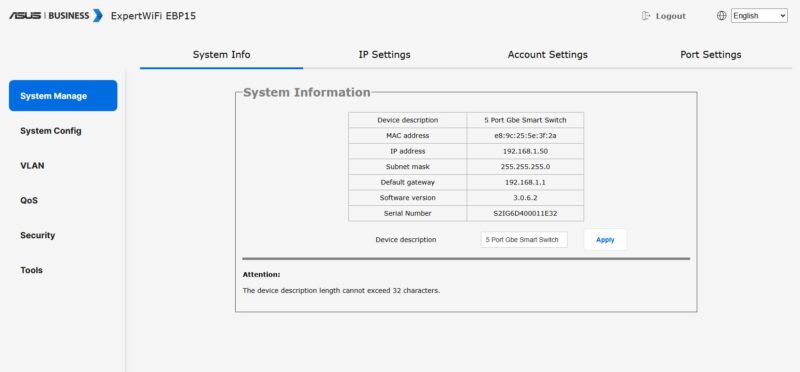 ASUS EBP15 Dashboard