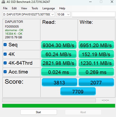 DapuStor H5100 30.72TB AS SSD 10GB Benchmark