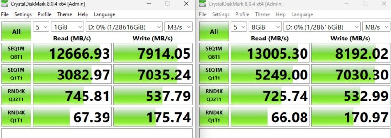 DapuStor Haishen5 SSD H5100 30.72TB CrystalDiskMark 1GB 8GB