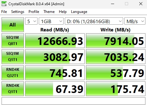 DapuStor Haishen5 SSD H5100 30.72TB CrystalDiskMark 1GB