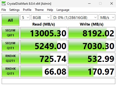 DapuStor Haishen5 SSD H5100 30.72TB CrystalDiskMark 8GB