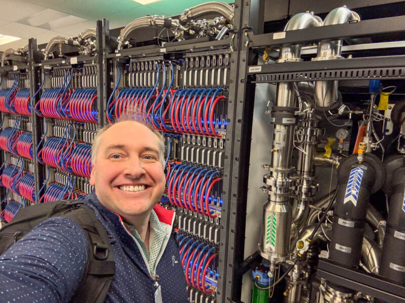 Patrick With Liquid Cooled HPE Cray And AMD Rack CDU El Capitan At LLNL 1