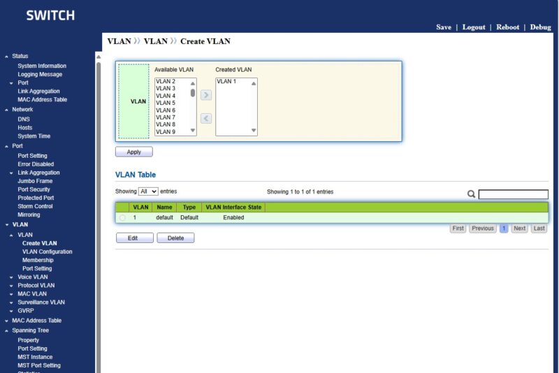 Sodola SL SWTG3C12F Create VLAN