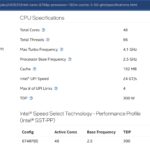 Intel Xeon 6748P Ark SST-PP Profile Table