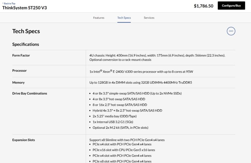 Lenovo ThinkSystem ST250 V3 Tech Specs 2025 02 17