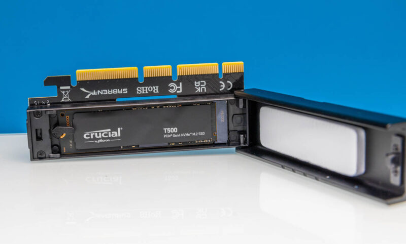 Sabrent M.2 NVMe SSD To PCIe Gen5 X16 AIC Open With Crucial T500