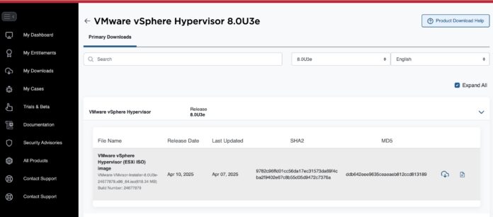 Download VMware vSphere Hypervisor 8.0U3e ESXi ISO