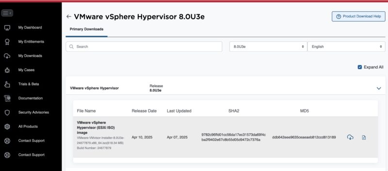 Download VMware vSphere Hypervisor 8.0U3e ESXi ISO